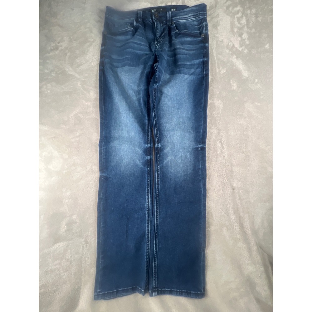 BKE Alec Mens Straight Leg Jeans 32x32 Medium Wash Blue Whiskered Denim